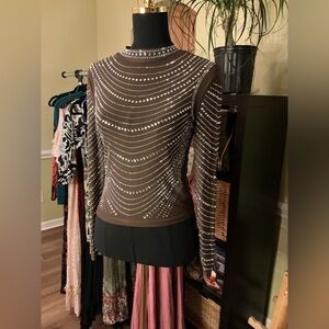 Brown Embellished Women's Top